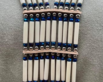 Woman’s Beaded Bone Breastplate - Smoke Dancer - Blue Metallic