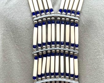 Woman’s Beaded Bone Breastplate - Smoke Dancer -Cobalt Blue
