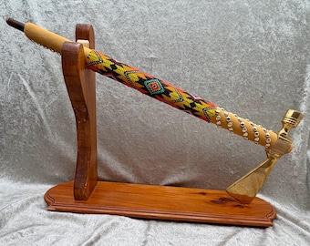Beaded Tomahawk Trade Pipe with Stand