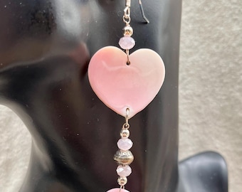 Pink Conch Hearts and Discs Earrings