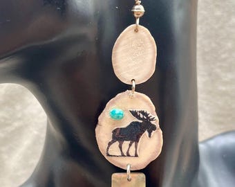 Moose Antler Earrings with Moose and Turquoise