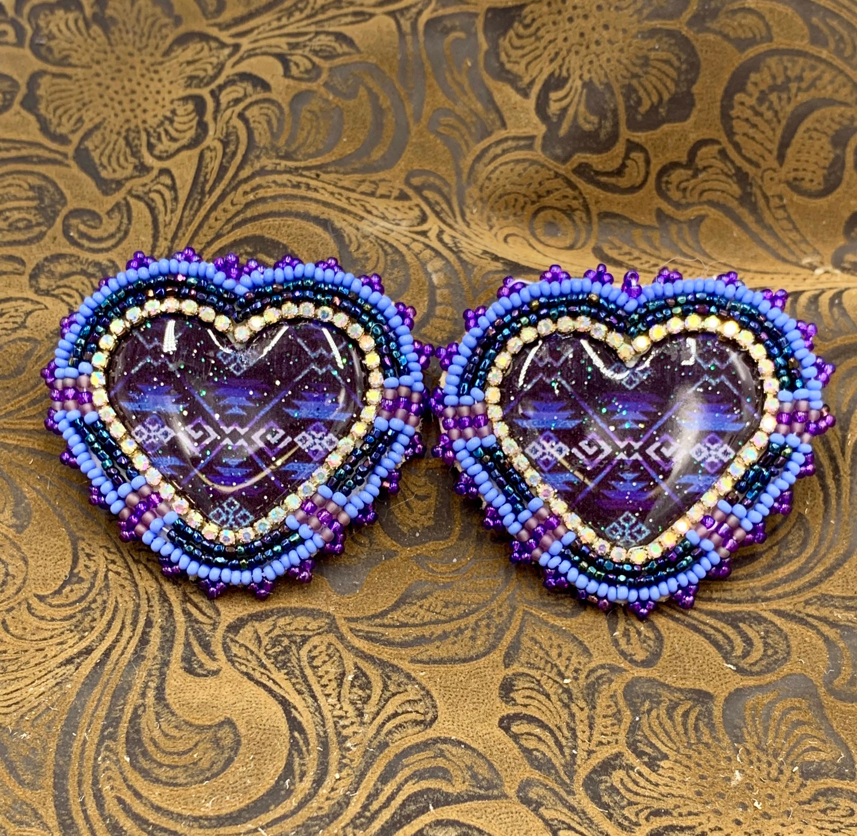 Native American Beaded Purple Heart Earrings Etsy