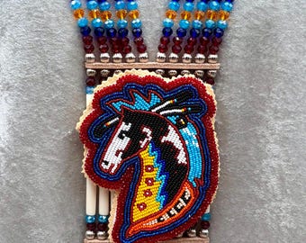 Woman’s Beaded Bone Breastplate w/ Earrings - Red Horse