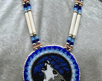 Beaded Medallion Necklace - Wolf Song
