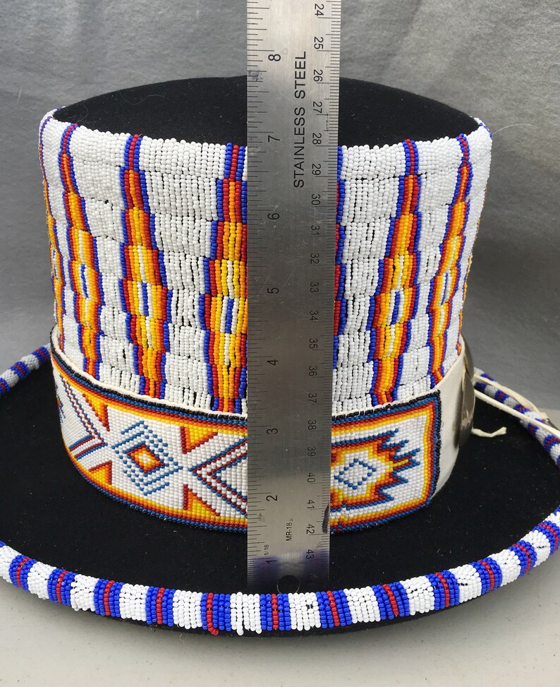 Native Style Beaded Top Hat with Horsehair Tassels Etsy