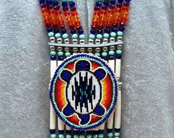Woman’s Beaded Bone Breastplate w/ Earrings - Glorious Turtle