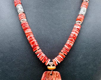 Spiny Oyster and Sterling Pendant Necklace