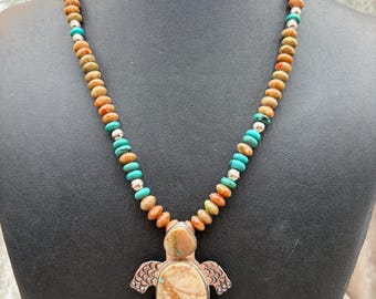 Sterling and Ribbon Turquoise Pin/Necklace by Brad Panteah