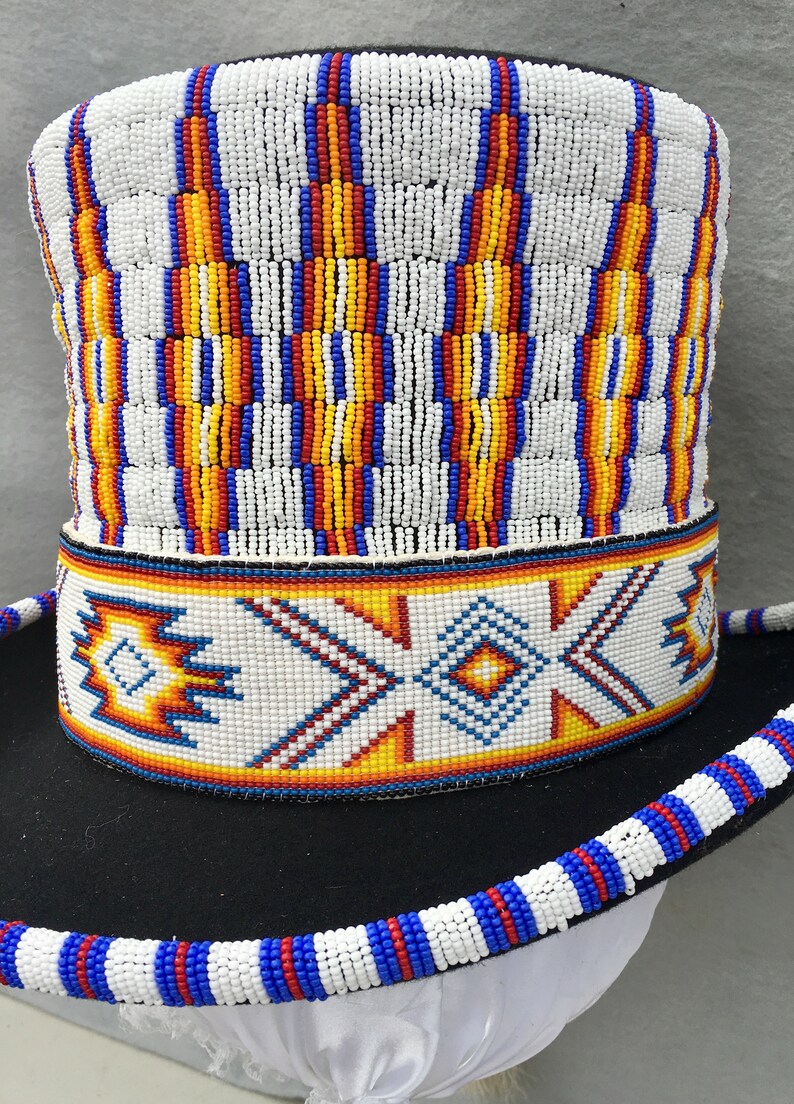 Native Style Beaded Top Hat with Horsehair Tassels Etsy