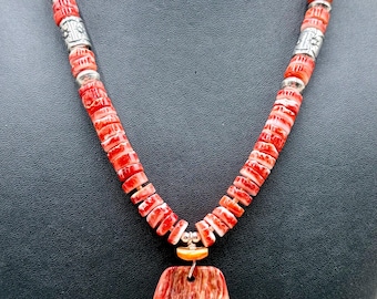 Spiny Oyster and Sterling Pendant Necklace