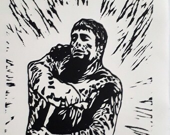 Hannibal and Will linocut print  home decoration art print of &#39;The Wrath of the Lamb&#39; from the TV show Hannibal.