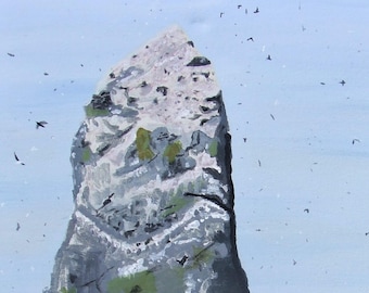 Sea Rock with birds on canvas with acrylic