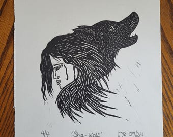 She-Wolf Linocut