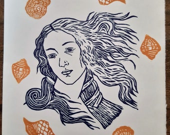 Venus linocut print face