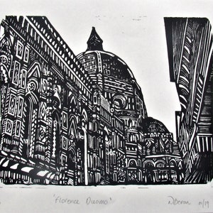 Florence Duomo linocut, Italian lino print, Italy wall art print, original Italian inspired gift.