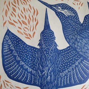 Kingfishers Linocut
