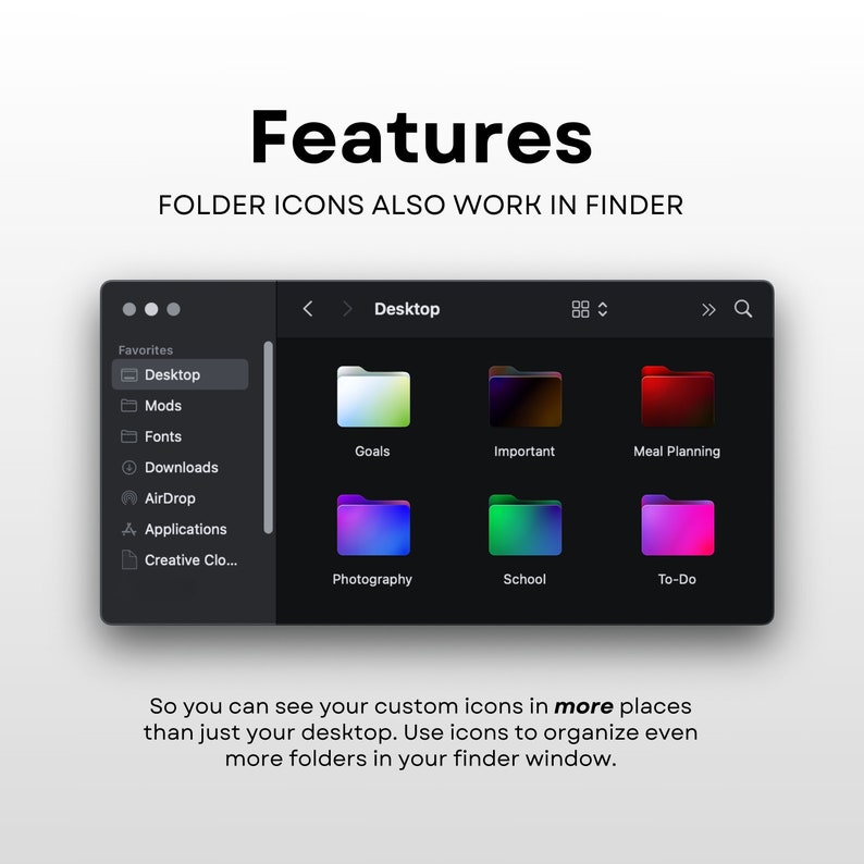 Sleek Gradient Desktop Icons, Folder Icons for Mac and iMac, Rainbow Gradient Mac Folder Icons, Mac Desktop Icon Pack, Custom Folder icons image 4