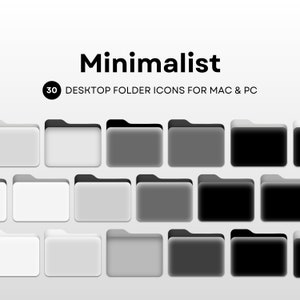白黒のフォルダアイコン、Mac 用のミニマリストデスクトップアイコン、Mac 用のフォルダアイコンバンドル、ミニマルなコンピュータの整理、ファイルフォルダアイコン