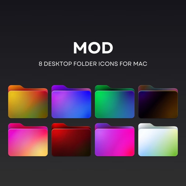 Sleek Gradient Desktop Icons, Folder Icons for Mac and iMac, Rainbow Gradient Mac Folder Icons, Mac Desktop Icon Pack, Custom Folder icons