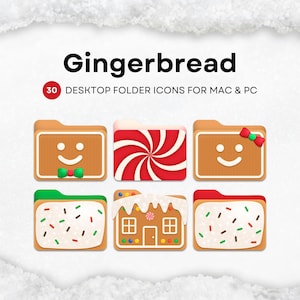 Christmas Folder Icons, Gingerbread, Folder Icons, Holiday Mac File Folders, Folder Covers Mac, PC Folder Icons, Aesthetic Desktop Organizer