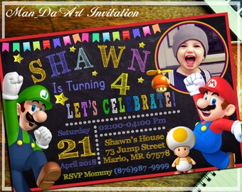 super mario invitation super mario chalkboard super mario etsy