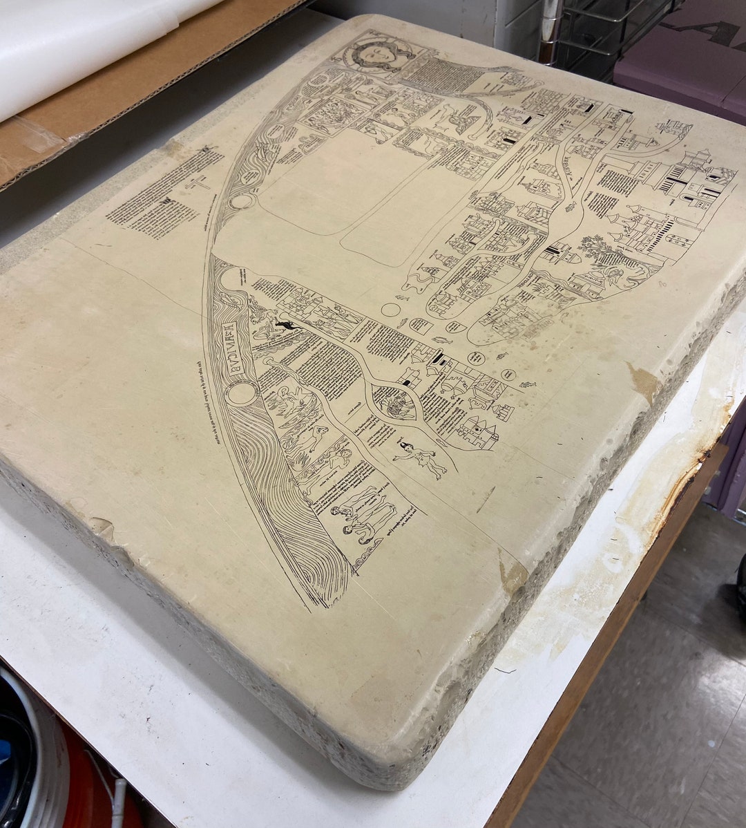 Map Collectors Look! Lithographic Stone, Large With Early Map Image - Etsy