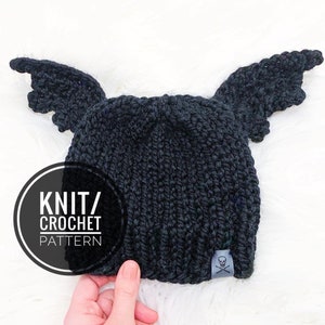 Bat Beanie PATTERN, Knit Crochet Pattern, Halloween Beanie Pattern, Pattern for Beginner, Goth Hat, Halloween Hat, Pattern for Baby, Adult