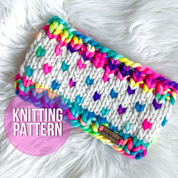 Confetti Party Headband Knit PATTERN, Super Bulky Knit Pattern, Beginner Knitting Pattern, Adult Size, Bulky Earwarmer, Fair Isle Knit