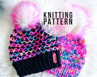 Hearts Poppin' Beanie Knit PATTERN, Advanced Beginner, Knitting Pattern, Adult Size, Super Bulky, Light Super Bulky, Bulky, Multiple Weights