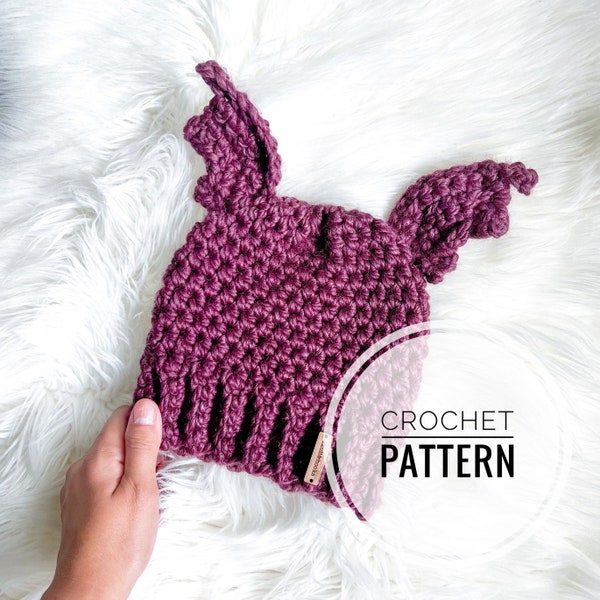 Crochet Bat Wing Beanie Pattern, Beginner Crochet Pattern Instructions, Halloween Crochet Pattern, Crochet Hat Instruction, Halloween Beanie