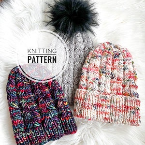 Sugar Twist Lite Beanie Knit PATTERN, Intermediate Knitting, Knitting Pattern, Worsted, Aran, Bulky, Chunky, Adult Hat, Cable Knit Pattern