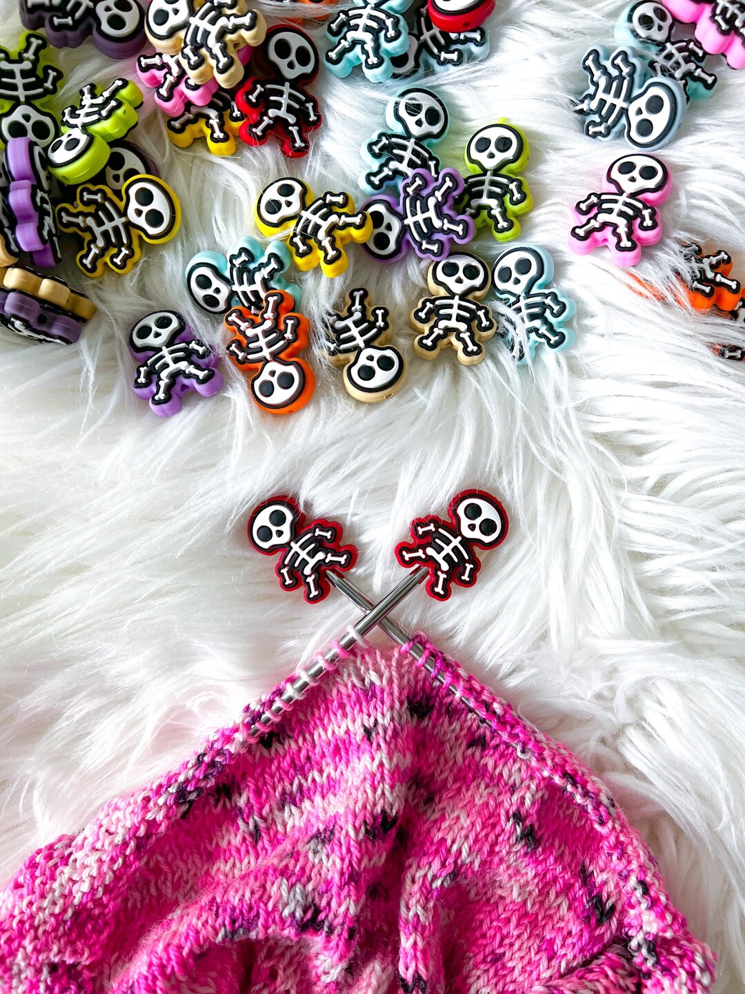 12pcs Halloween Knitting Needle Stoppers - Pumpkin & Skull Silicone Point Protectors