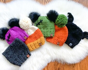 Halloween Beanie, Candy Corn Beanie, Goth Beanie, Zombie Beanie, Cat Beanie, Pumpkin Beanie, Bat Beanie, Baby Goth, Gift for Goth