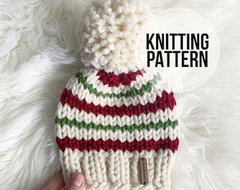 Peppermint Candy Cane Beanie Knit Pattern, Christmas Knitting Pattern, Super Bulky Pattern, Festive Hat Pattern, Holiday Knitting Pattern