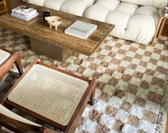 Custom Checkered  rug  Beni Ouarain morocco rug  Authentic  Moroccan rug   Wool Berber  carpet handmade ivory  rug