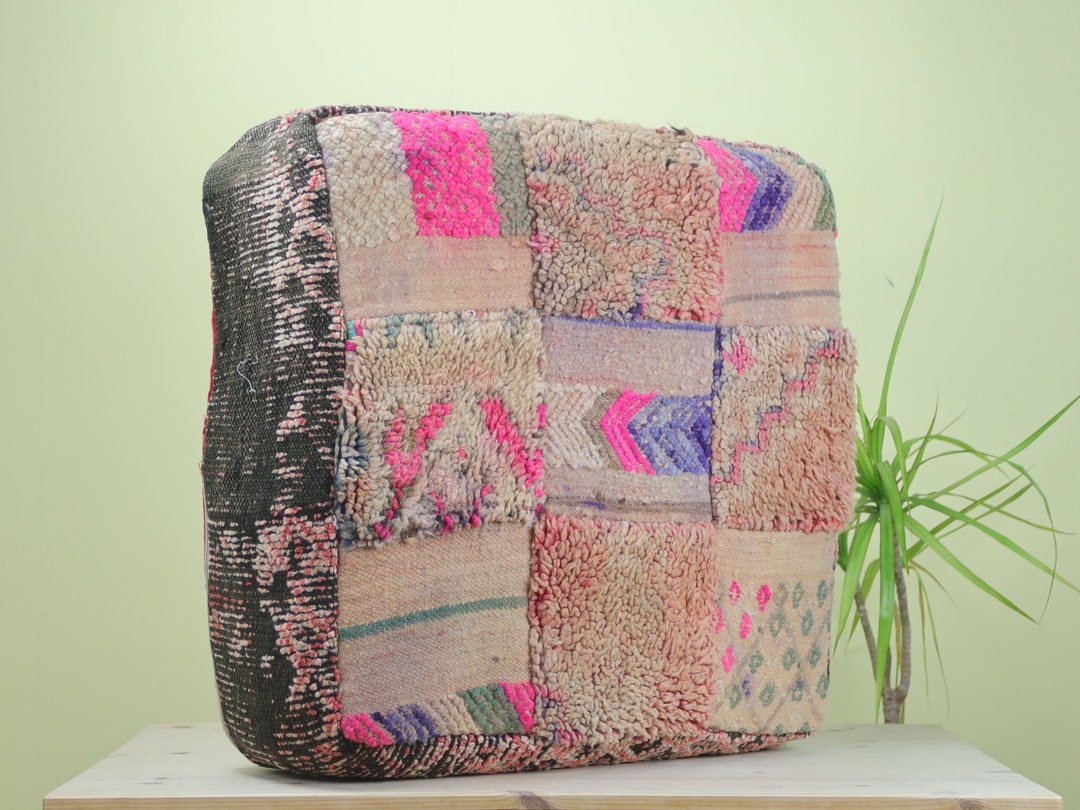 Pouf galet en laine fait à la main Écru - Coopérative Art Tissage