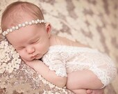 White Lace Romper for Baby Girl, Baby Shower gift for Infant, Baby Lace Outfit, Photo Shoot Outfit for Baby Girl, Crystal Headband