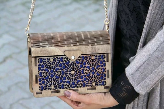 laser cut Modern Handmade Brown Wooden Inlay Clutch Bag at Rs 450/piece in  Surat