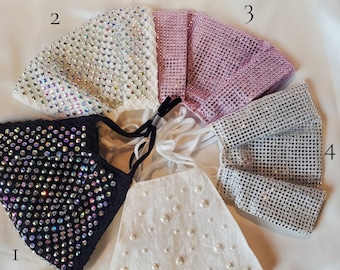 Rhinestone Face Mask: Bling Cotton Facemask with Filter Pocket