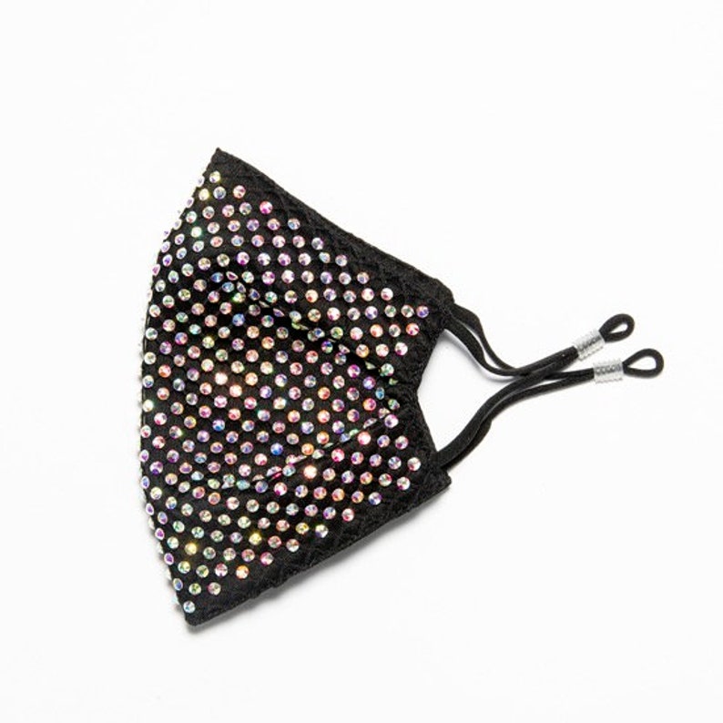 Rainbow Rhinestone Face Mask Bling Face Mask Reusable and Washable Includes Filter Pocket image 2