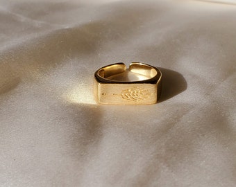 Gouden Signet ring | Delicate geometrische ring | Verstelbare geometrische ring