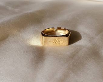 Anillo de sello rectangular de oro: plata de ley chapada en oro de 18 k, ajustable