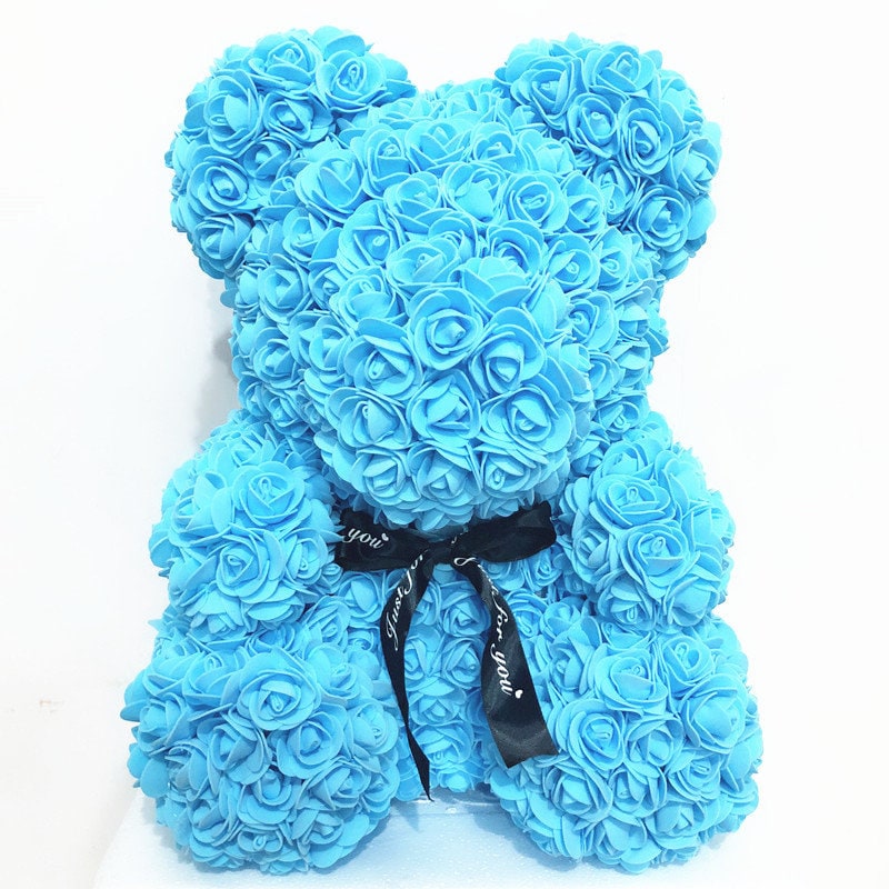 Rose Bear Blue Rose Teddy Bear Flower Teddy Bear Etsy