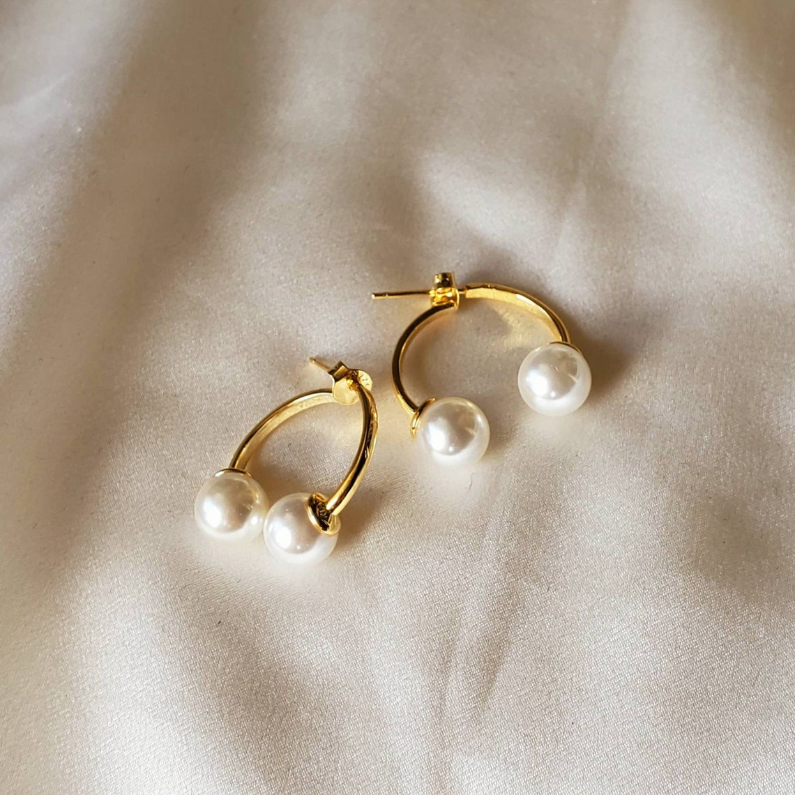 Front Back Earrings Gold Pearl Dangle Earrings Gold Pearl | Etsy