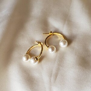 Front Back Earrings | Gold Pearl Dangle Earrings | Gold Pearl Hoops