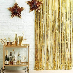 Bachelorette Party Decoration Gold Background, Fringe Curtain | Gold Curtain | 2 PACK  | 3.2 Ft Wide x 9.8 Ft Long | New Years Eve Decor