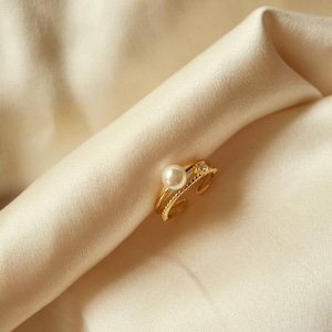 Pearl Ring | Gold Adjustable Ring | Gold Pearl Ring