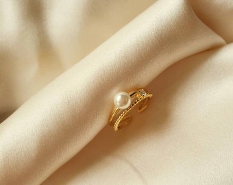 Pearl Ring | Gold Adjustable Ring | Gold Pearl Ring