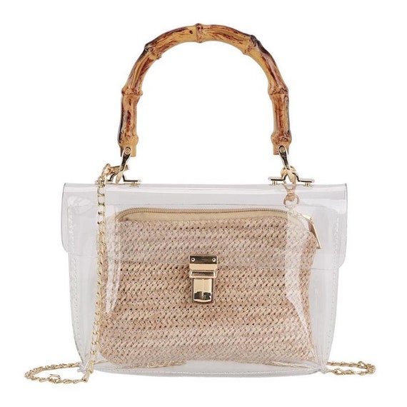 CLEAR STADIUM BAG WITH GOLD HANDLES