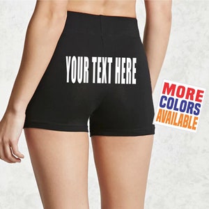 YOUR TEXT HERE Leggings Black Shorts Gym Work Out Bike Booty Cute Sexy Hot Fit Custom Print Personalized Customized Name Hashtag Quote Team